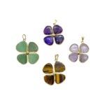 Pingente Trevo Pedra Dourado - 1 Und