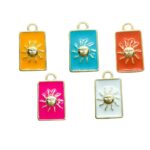 Pingente Sol Retangular Esmaltado Dourado - 1 Und