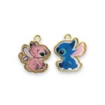 Pingente  De Metal/Resina Stitch e Angel 30mm Dourado – 1 Und