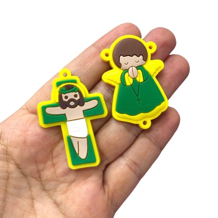 Kit Anjo P/Terço Amarelo C/ Verde – 1 Par - Imagem 2