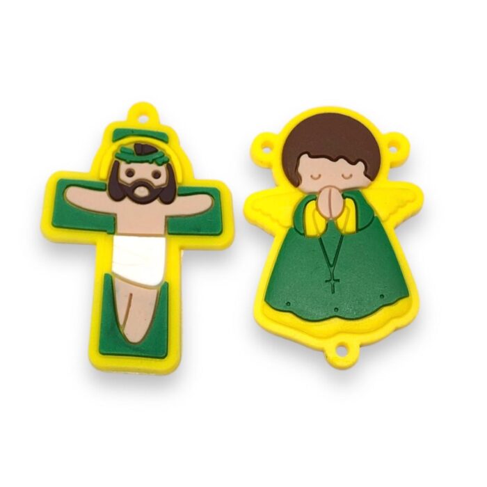 Kit Anjo P/Terço Amarelo C/ Verde – 1 Par - Imagem 1
