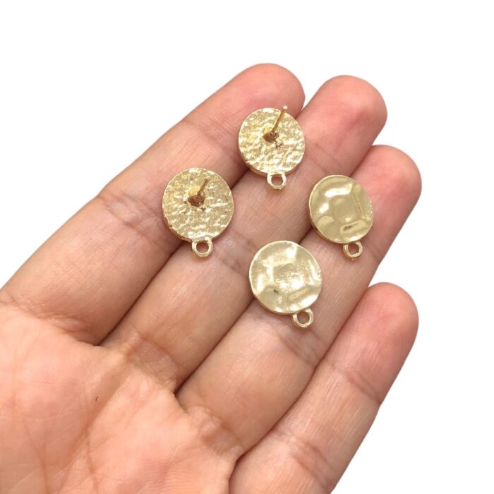 Base Brinco Redondo 14mm Trabalhado Dourado - Par - Imagem 2