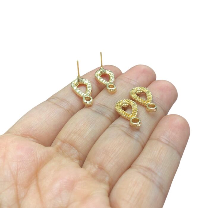 Base Brinco Gota 10x15mm Vazado Dourado - Par - Imagem 3