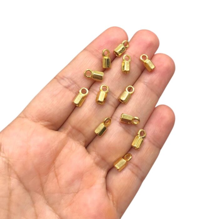 Terminal Colagem Sextavado 10mm Dourado - Par - Imagem 2