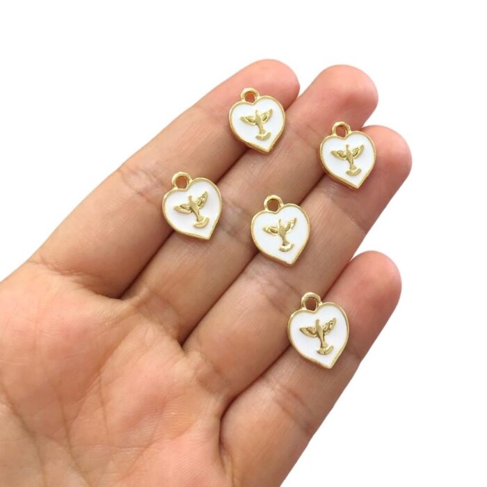 Pingente Coração C/ Espirito Santo 16mm Dourado - 1 Und - Imagem 2