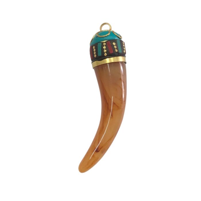 Pingente Chifre 8cm C/ Resina Dourado - 1 Und - Imagem 1