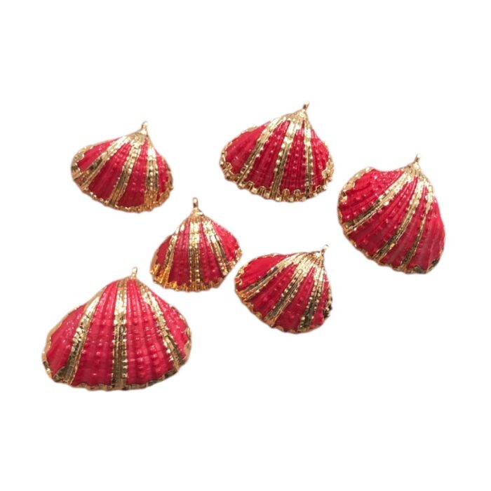 Pingente Concha do Mar Vermelho C/ Dourado - 1 Und - Imagem 1
