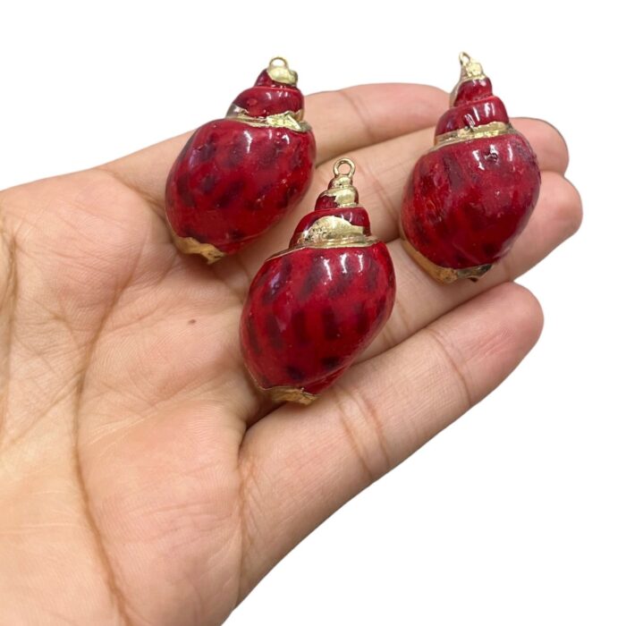Pingente Concha do Mar Vermelho C/ Dourado – 1 Und - Imagem 3