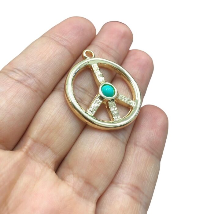 Pingente Redondo C/ Chaton 33mm Dourado - 1 Und - Imagem 3