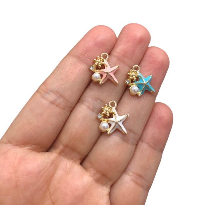 Pingente Estrela Do Mar 15mm C/ Pérola Dourado - 1 Und - Imagem 2