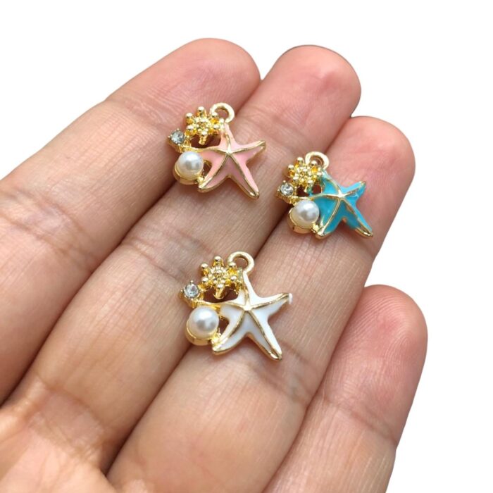 Pingente Estrela Do Mar 15mm C/ Pérola Dourado - 1 Und - Imagem 3