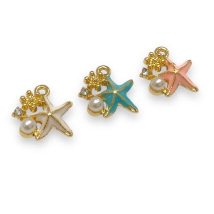 Pingente Estrela Do Mar 15mm C/ Pérola Dourado - 1 Und