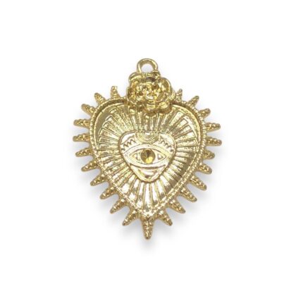 Pingente Coração 34mm Trabalhado Dourado - 1 Und