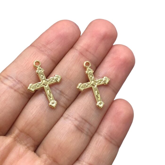 Pingente Cruz Trabalhado 24mm Dourado – 1 Und - Imagem 3