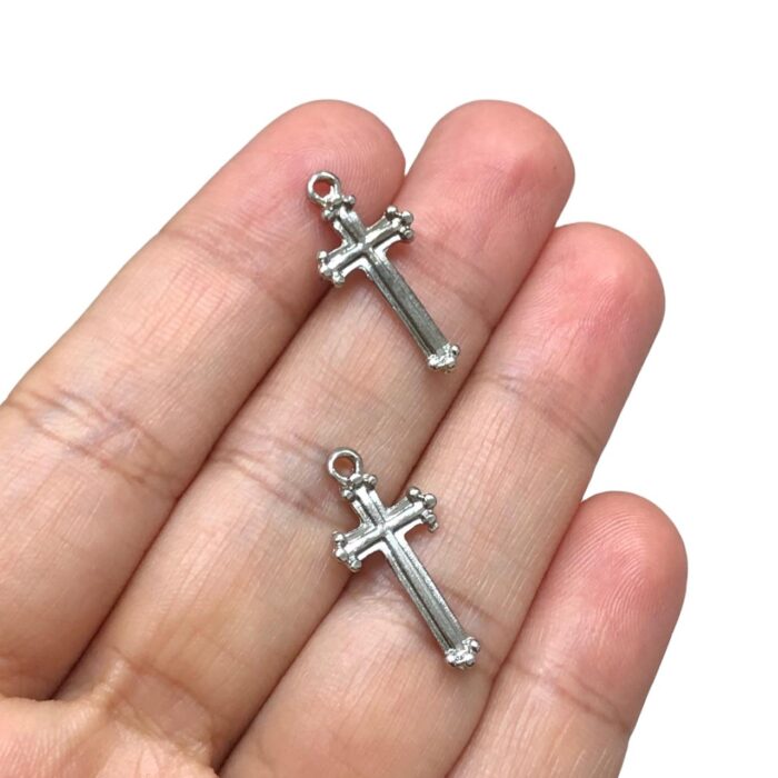 Pingente Cruz Trabalhado 24mm Níquel – 1 Und - Imagem 3