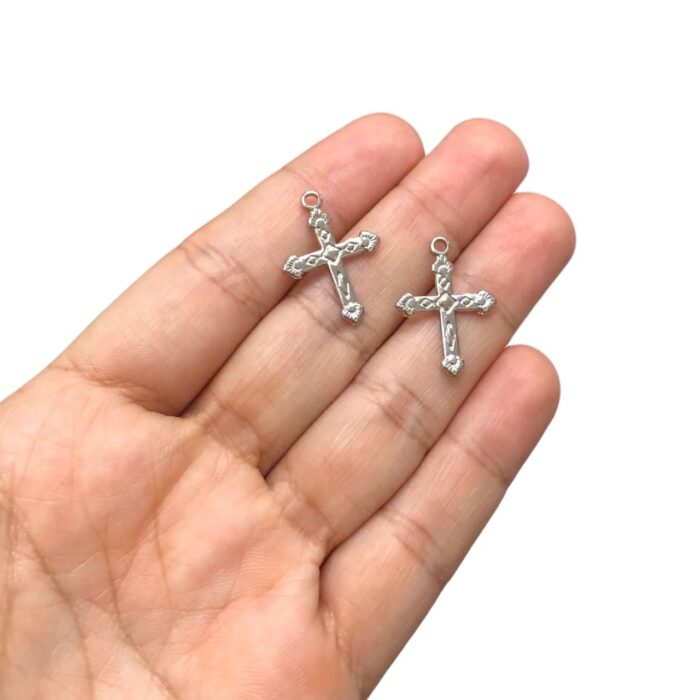 Pingente Cruz Trabalhado 24mm Níquel – 1 Und - Imagem 2