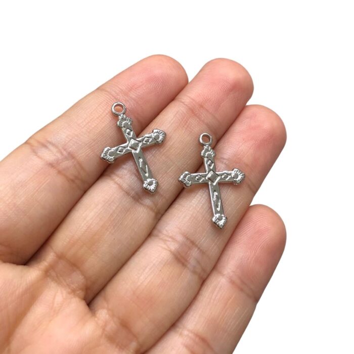 Pingente Cruz Trabalhado 24mm Níquel – 1 Und - Imagem 3