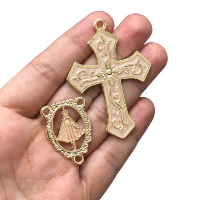Kit P/ Terço N. Sra Aparecida Dourado – 1 Par - Imagem 3