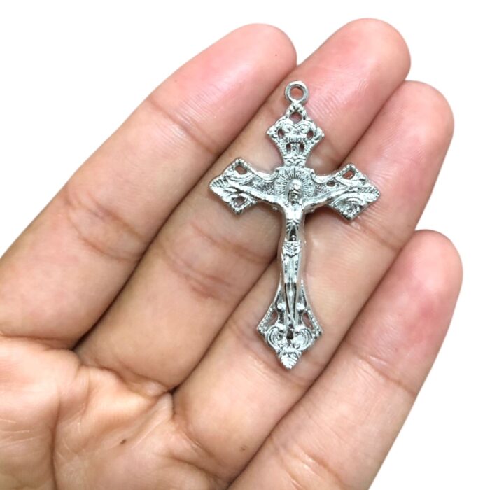 Pingente Cruz 42mm Trabalhada Níquel - 1 Und - Imagem 3