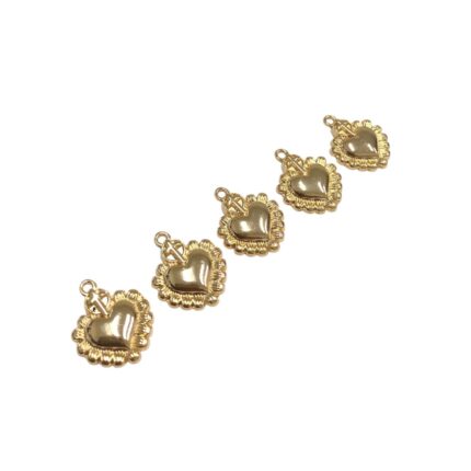 Pingente Coração C/ Cruz 22mm Dourado - 1 Und