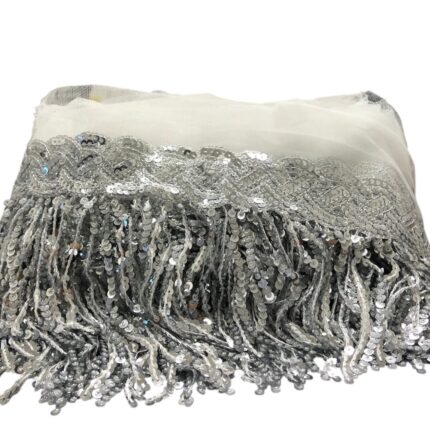 Franja Galão Paetê 15cm Prata C/ Tule – Metro