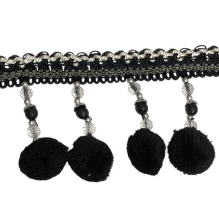 Galão Franja C/ Pompom Preto - Metro