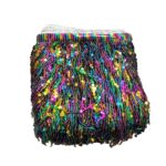 Galão Franja Paetê Lantejoula 30cm Prata Colorido – Metro