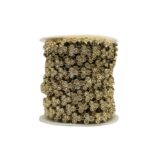 Galão Aljofre Trabalhado 1cm C/ Strass Dourado - Metro