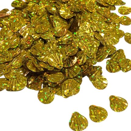 Paetê Pastilha Concha 14mm Dourado Holográfico – 20 Gramas