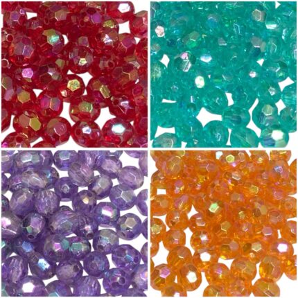 Conta Bola Facetada 8mm Transparente Irizada – 20 Gramas