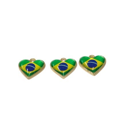 Pingente Coração Brasil 17mm Dourado - 1 Und