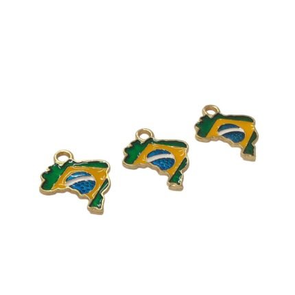 Pingente Mapa Brasil C/ Resina 25mm Dourado - 1 Und