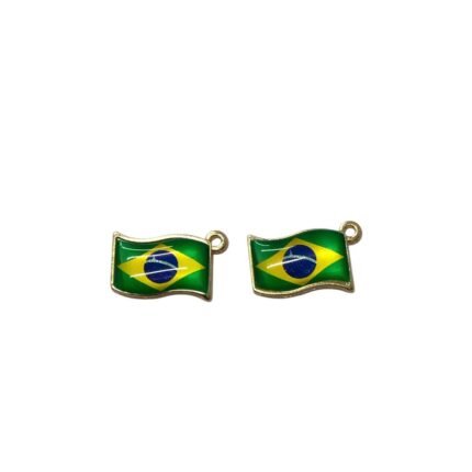 Pingente Bandeira Brasil 22mm C/ Resina Dourado - 1 Und