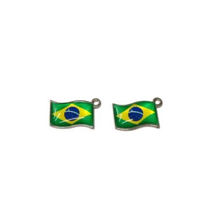 Pingente Bandeira Brasil 22mm C/ Resina Níquel – 1 Und