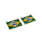 Pingente Bandeira Brasil 28x37mm C/Resina Dourado - 1 Und