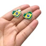 Base Brinco Coração 18mm Brasil C/ Resina Dourado - 1 Par - Imagem 3