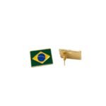 Base Brinco Bandeira Brasil 17x24mm C/ Resina Dourado - 1 Par
