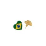 Base Brinco Coração 18mm Brasil C/ Resina Dourado - 1 Par