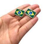 Base Brinco Bandeira Brasil 17x24mm C/ Resina Dourado - 1 Par - Imagem 3
