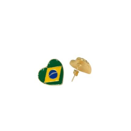 Base Brinco Coração 18mm Brasil C/ Resina Dourado - 1 Par