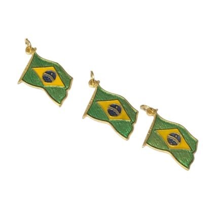 Pingente Bandeira Brasil 26mm C/ Resina Dourado - 1 Und