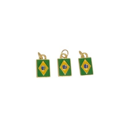 Pingente Bandeira Brasil 14mm C/ Resina Dourado - 1 Und