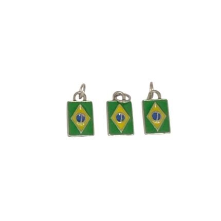 Pingente Bandeira Brasil 14mm C/ Resina  Níquel – 1 Und