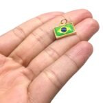 Pingente Bandeira Brasil 13mm C/ Resina Dourado - 1 Und - Imagem 3