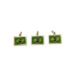Pingente Bandeira Brasil 13mm C/ Resina Dourado - 1 Und