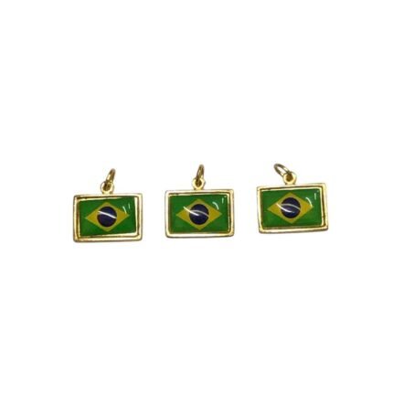 Pingente Bandeira Brasil 13mm C/ Resina Dourado - 1 Und