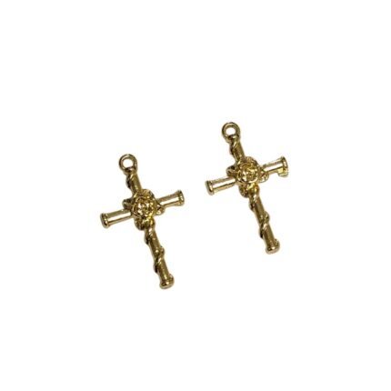 Pingente Cruz 25mm Trabalhado Dourado - 1 Und