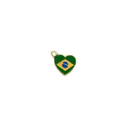 Pingente Coração Bandeira Brasil 18mm Dourado – 1 Und