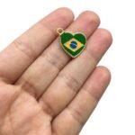 Pingente Coração Bandeira Brasil 18mm Dourado – 1 Und - Imagem 2