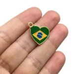 Pingente Coração Bandeira Brasil 18mm Dourado – 1 Und - Imagem 3